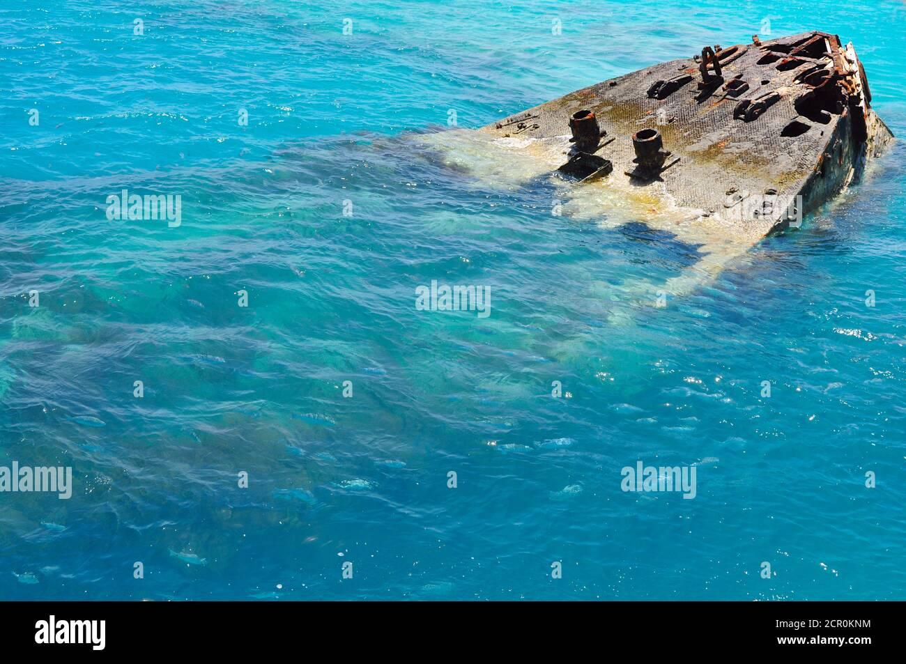 Shipwreck on Bermuda island, semi submerged ship <b>HMS Vixen</b> ...